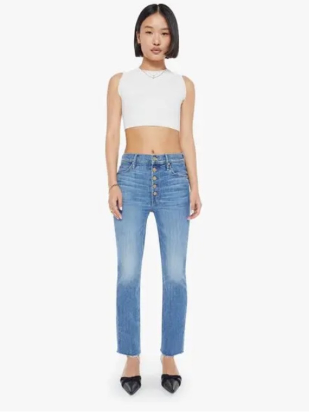 Just USA High-Rise Button-Fly Jeans in Faded Blue Wash
